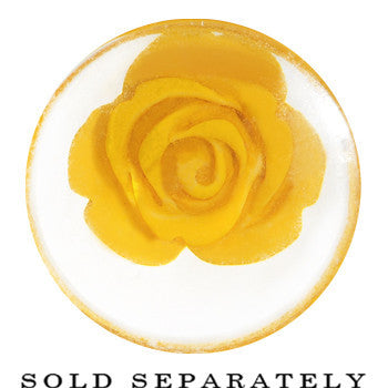 18mm Clear Acrylic Yellow Floating Rose Flower Saddle Plug