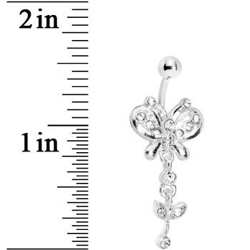Crystalline Gem Butterfly Flower Drop Belly Ring