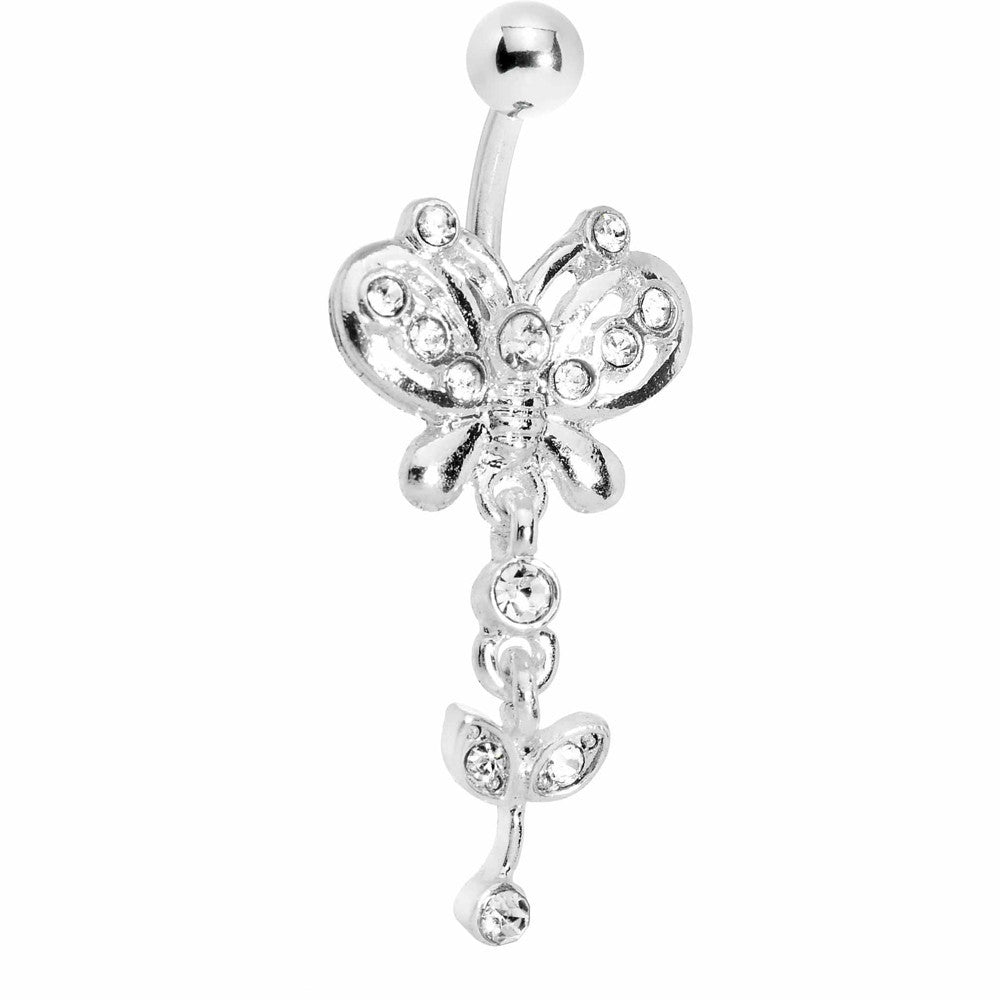 Crystalline Gem Butterfly Flower Drop Belly Ring