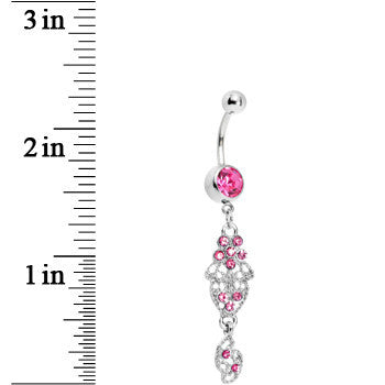 Pink Gem Floral Lace Filigree Dangle Belly Ring