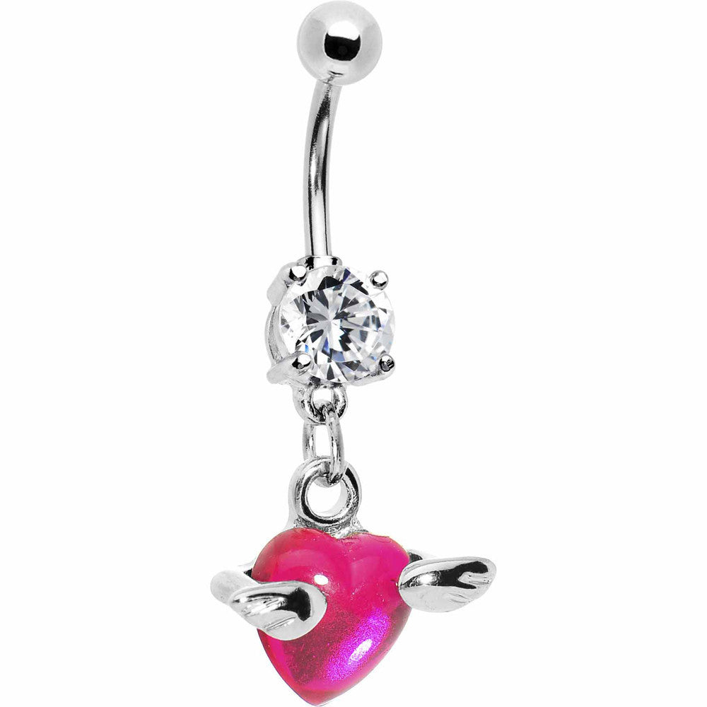 Winged Pink Heart Belly Ring