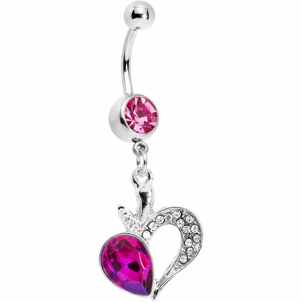 Pink Gem Half Hearted Heart Belly Ring