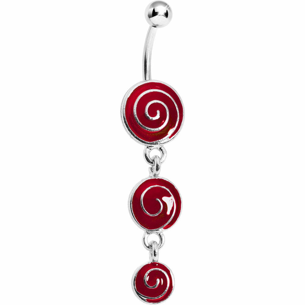 Red Lollipop Triple Swirl Belly Ring