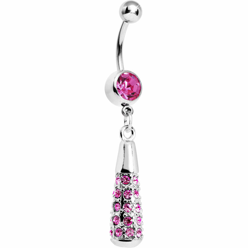 Pink Gem Paved Drop Dangle Belly Ring
