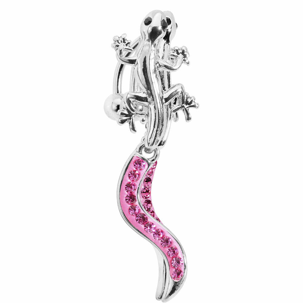 Top Mount Pink Gem Tail Lizard Belly Ring