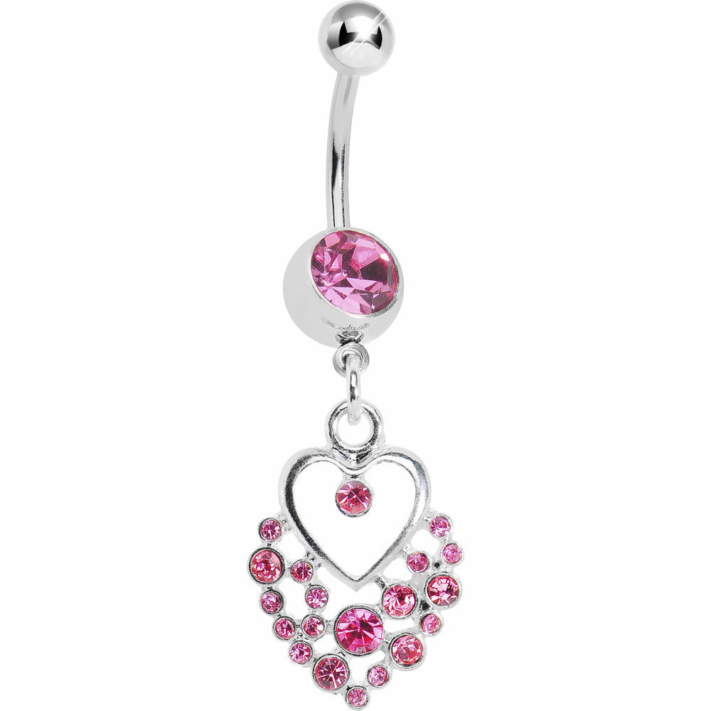 Dazzling Pink Embellished Heart Dangle Belly Ring