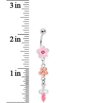 Pink Double Flower Drop Belly Ring