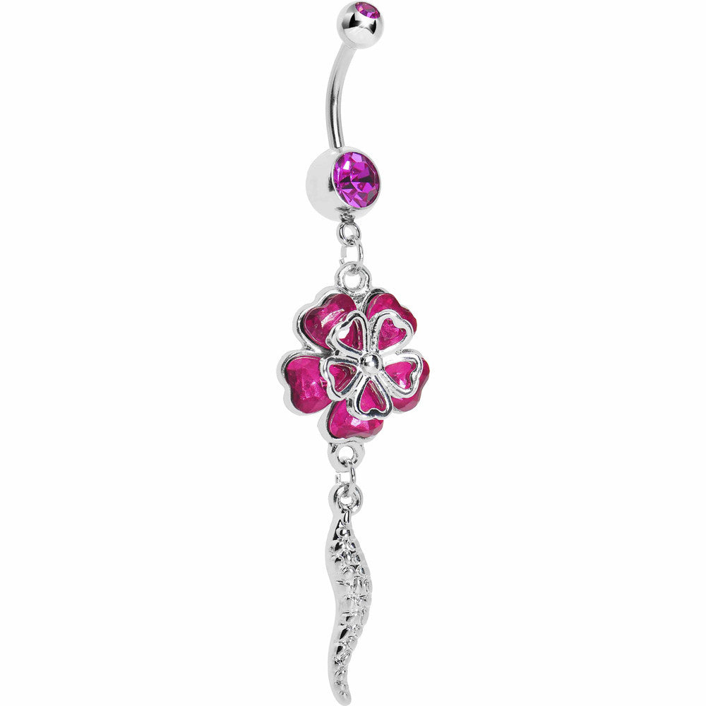 Pink Morning Glory Flower Dangle Belly Ring