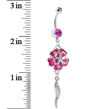 Pink Morning Glory Flower Dangle Belly Ring