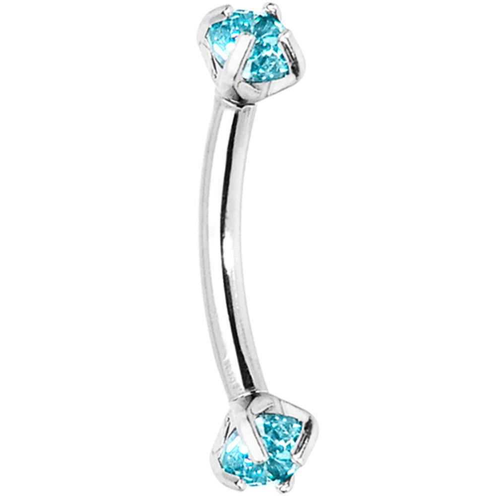 Aqua Prong Set Gem Internally Threaded Eyebrow Ring
