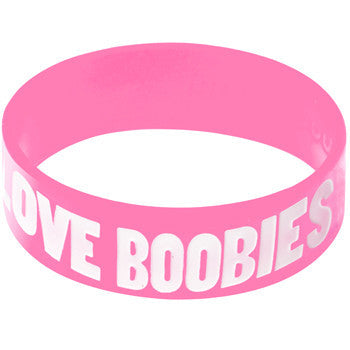 Pink White Peace Love Boobies Awareness for Breast Cancer Bracelet
