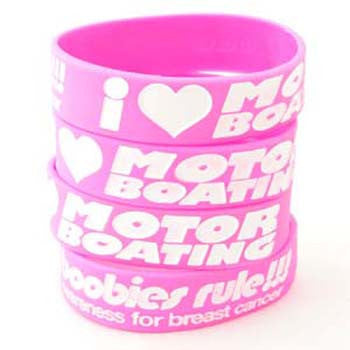 Pink White I Love Motor Boating Awareness for Breast Cancer Bracelet