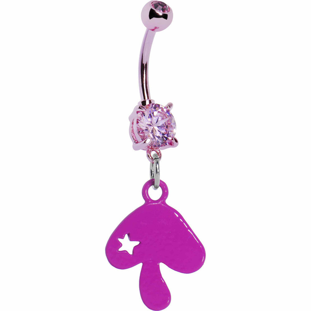 Pink Gem Mushroom Dangle Belly Ring