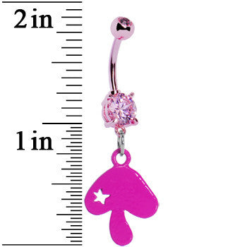 Pink Gem Mushroom Dangle Belly Ring