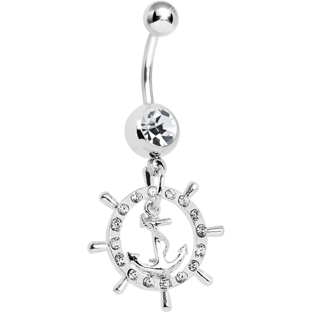 Crystalline Gem Ship Wheel and Anchor Belly Ring