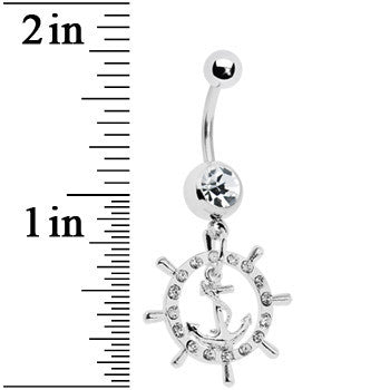 Crystalline Gem Ship Wheel and Anchor Belly Ring