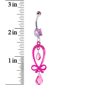 Dazzling Pink Gem Ribbon Dangle Belly Ring