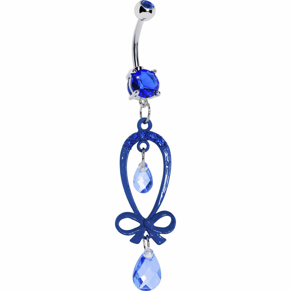 Dazzling Blue Gem Ribbon Dangle Belly Ring
