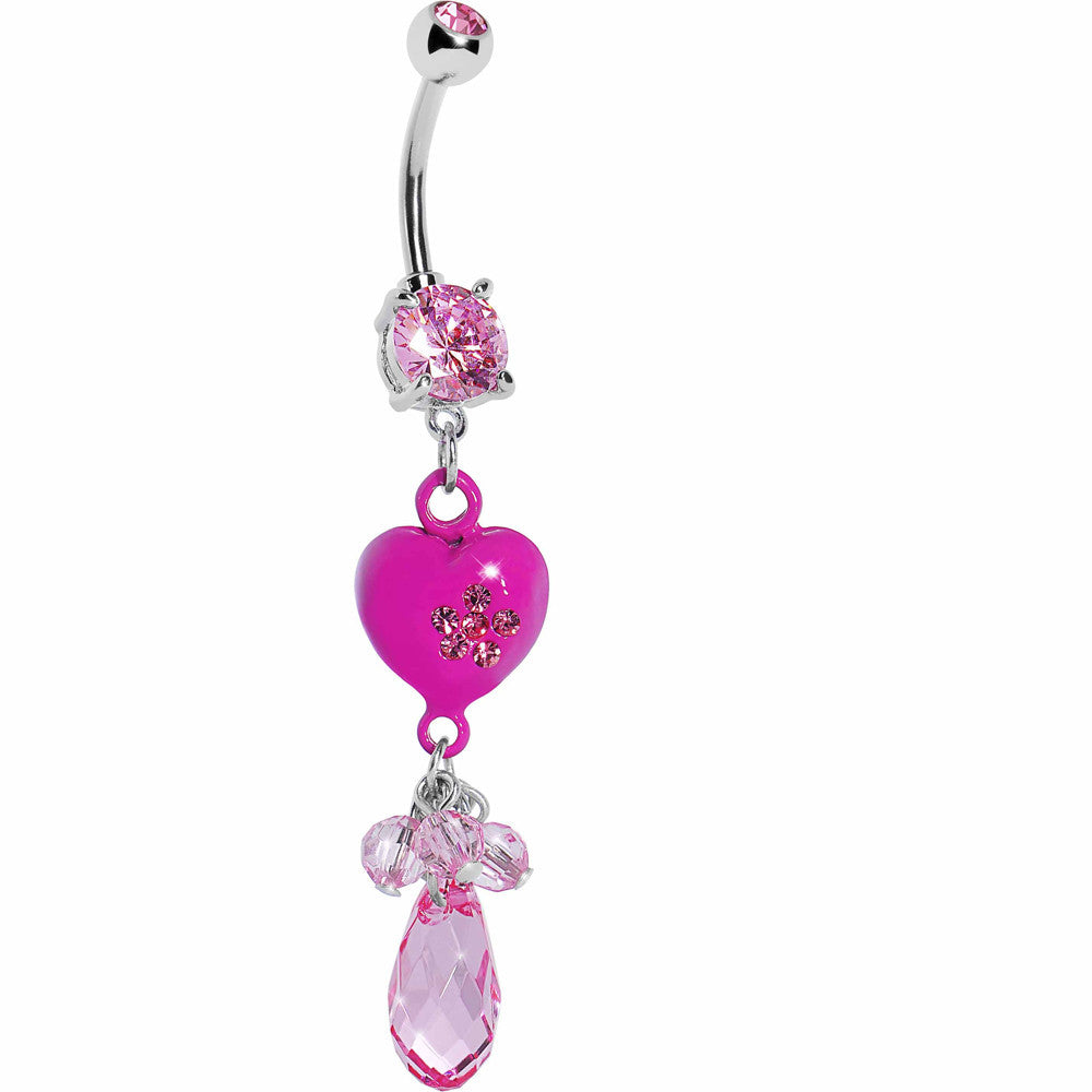 Pink Gem Teardrop Heart Dangle Belly Ring
