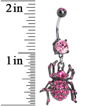 Black Pink Sparkling Spider Dangle Belly Ring