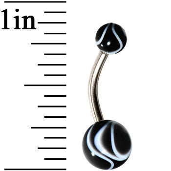 Grade 23 Solid Titanium Black White Acrylic Swirl Belly Ring