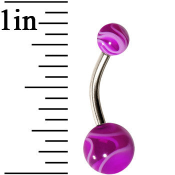 Grade 23 Solid Titanium Purple White Acrylic Swirl Belly Ring