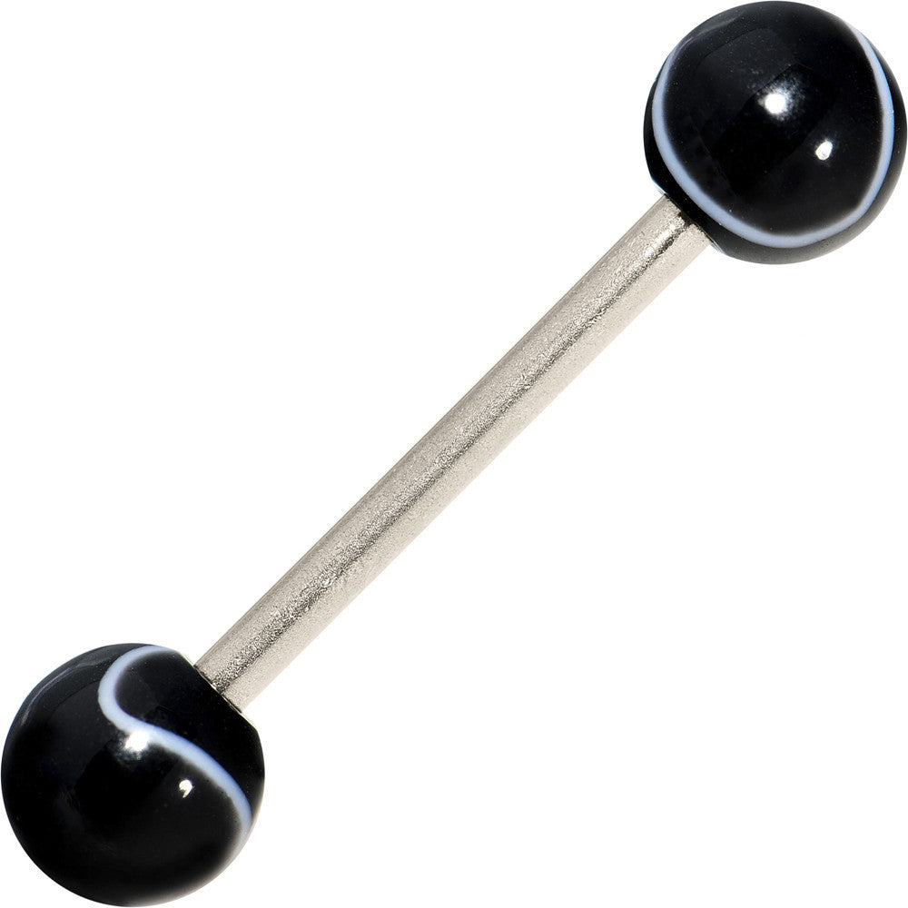 Grade 23 Solid Titanium Black Marble Acrylic Barbell Tongue Ring