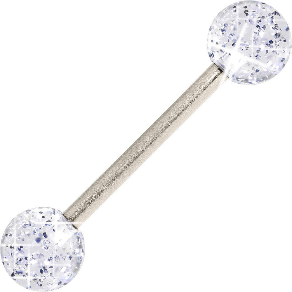Grade 23 Solid Titanium Clear Glitter Acrylic Barbell Tongue Ring