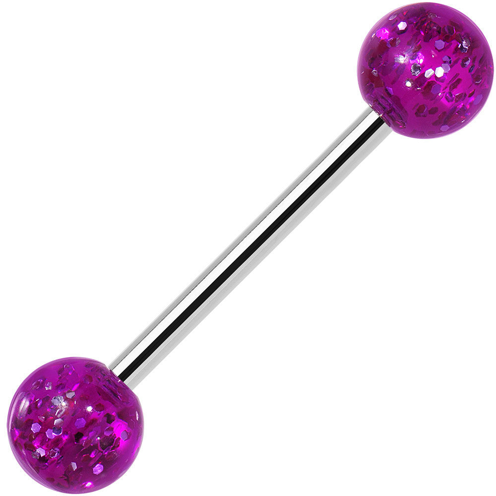 Grade 23 Solid Titanium Purple Glitter Acrylic Barbell Tongue Ring