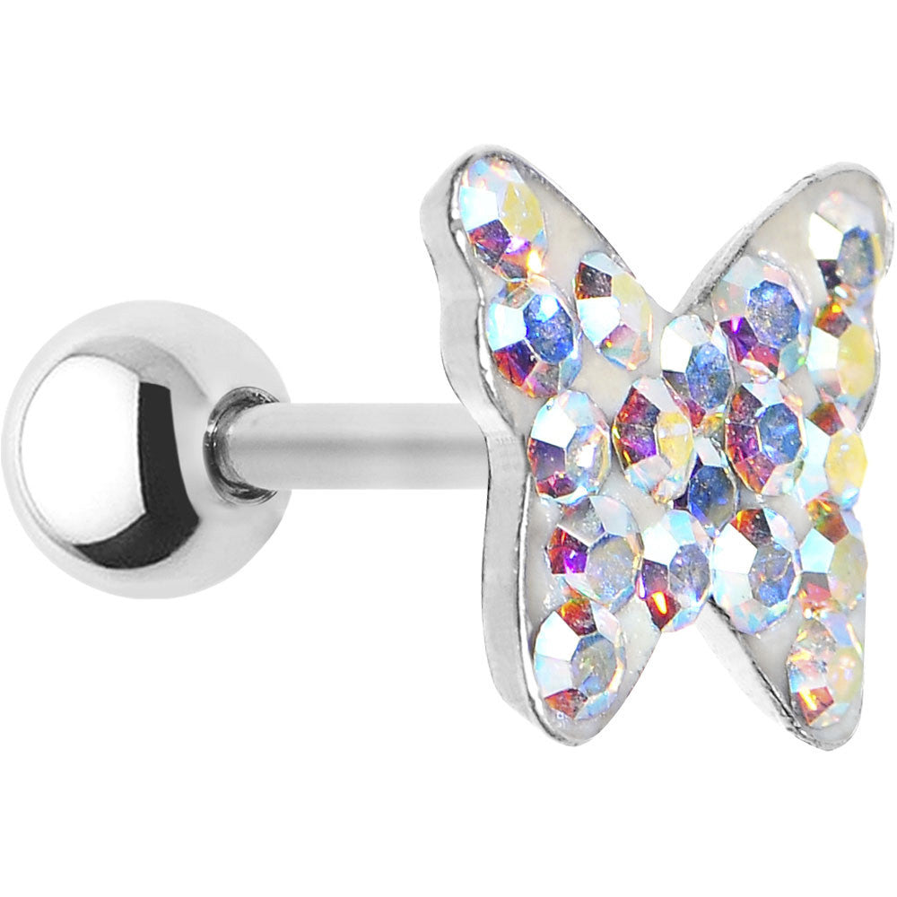 16 Gauge Aurora Crystal Ferido Butterfly Cartilage Tragus Earring
