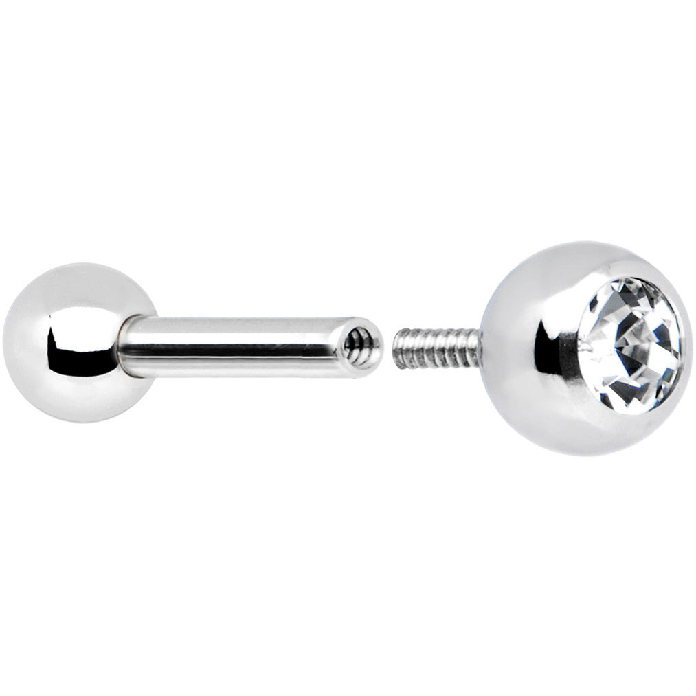 16G 1/4 Stainless Steel Internally Threaded CZ Barbell