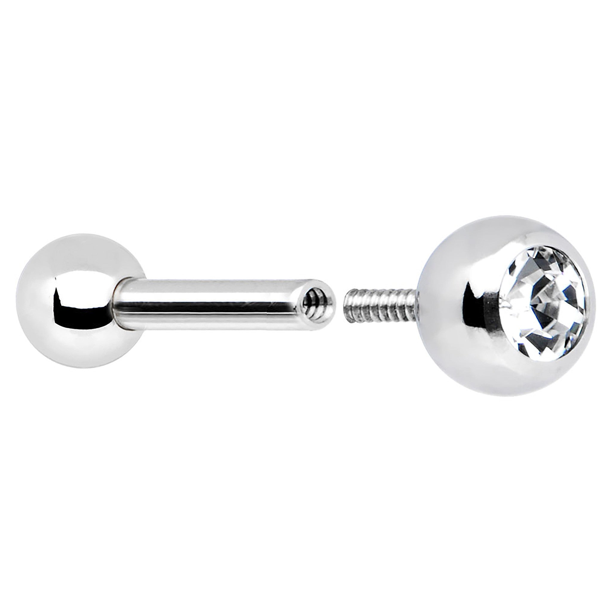 16G 1/4 Stainless Steel Internally Threaded CZ Barbell