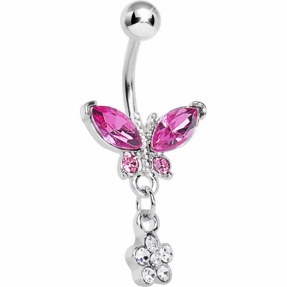 Fuchsia Gem Butterfly Daisy Flower Belly Ring