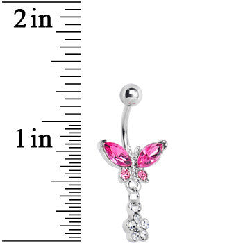 Fuchsia Gem Butterfly Daisy Flower Belly Ring