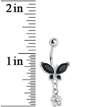 Black Gem Butterfly Daisy Flower Belly Ring