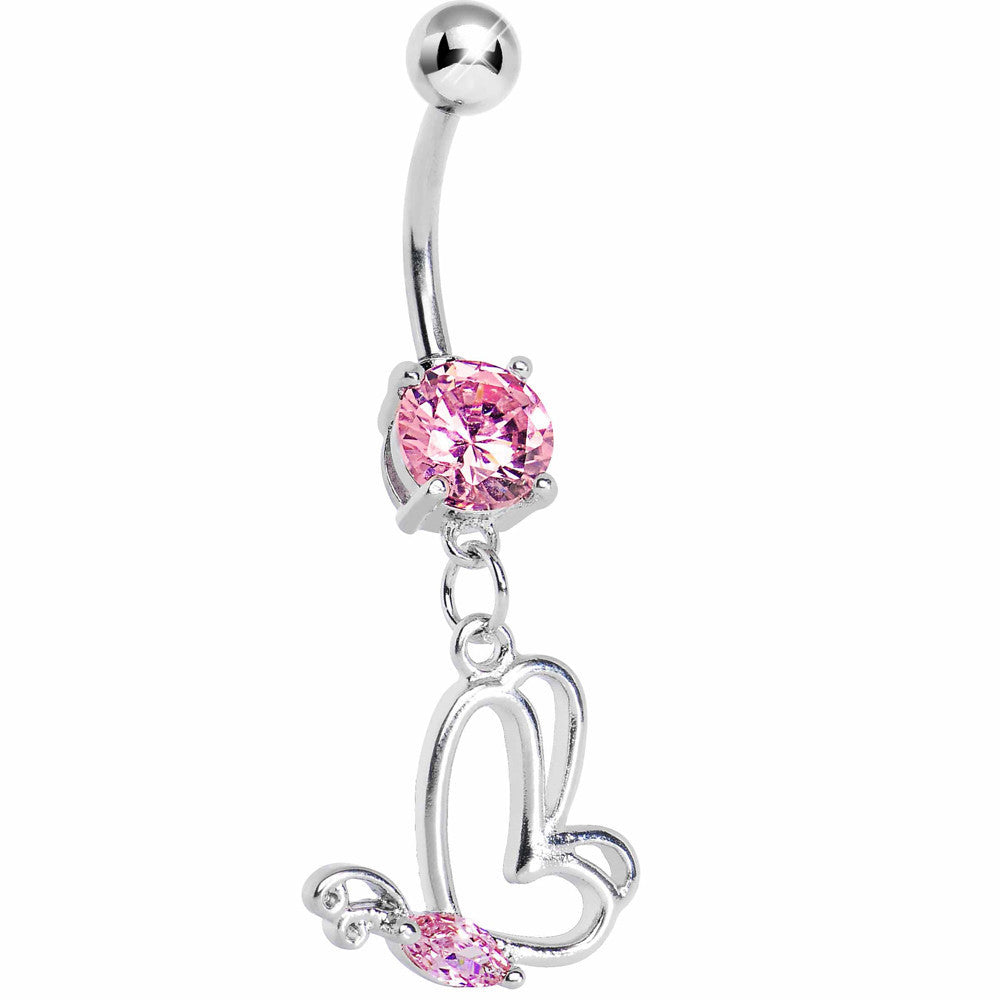Pink Gem Hollow Wing Butterfly Belly Ring