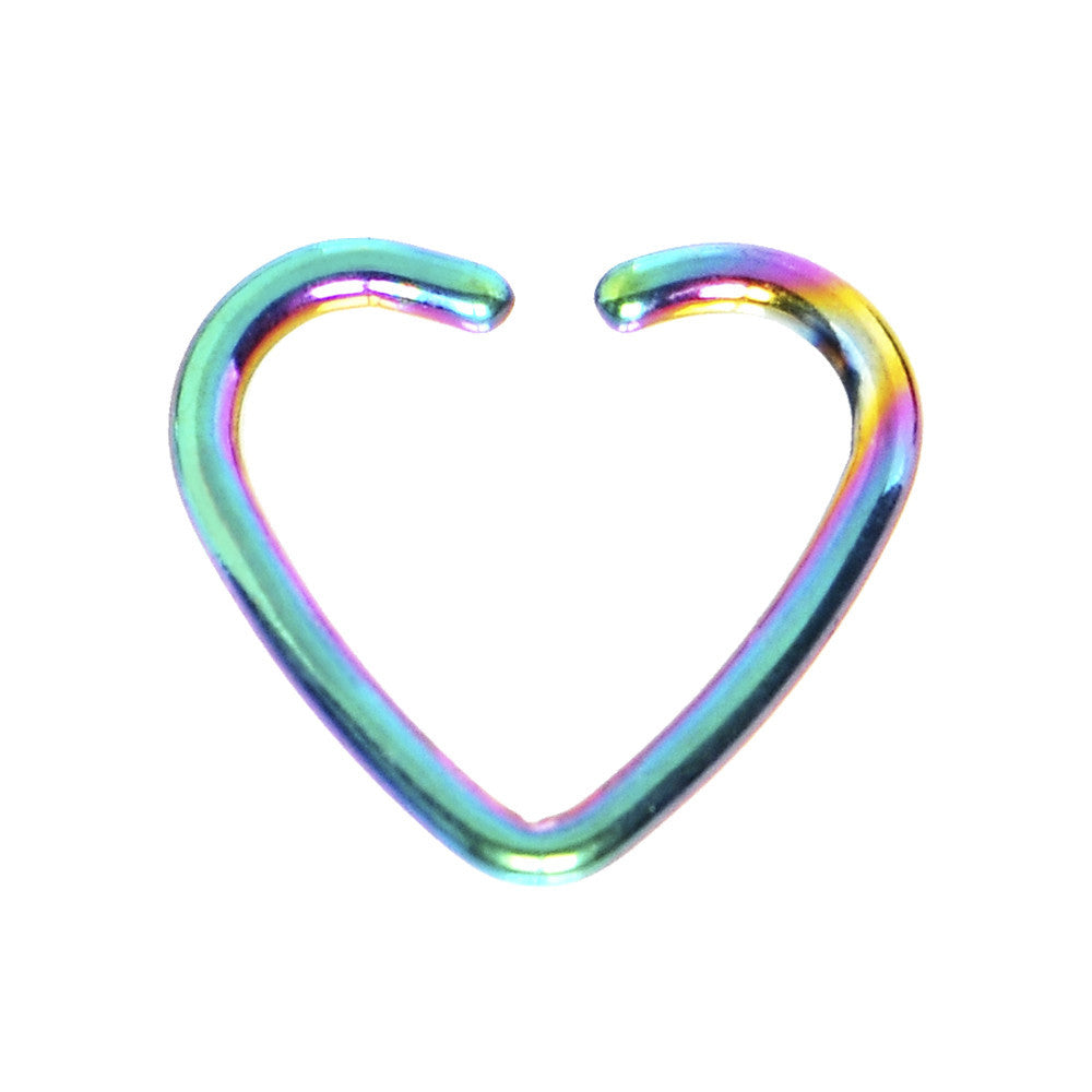 16G Rainbow Anodized Hollow Heart Daith Cartilage Closure Ring