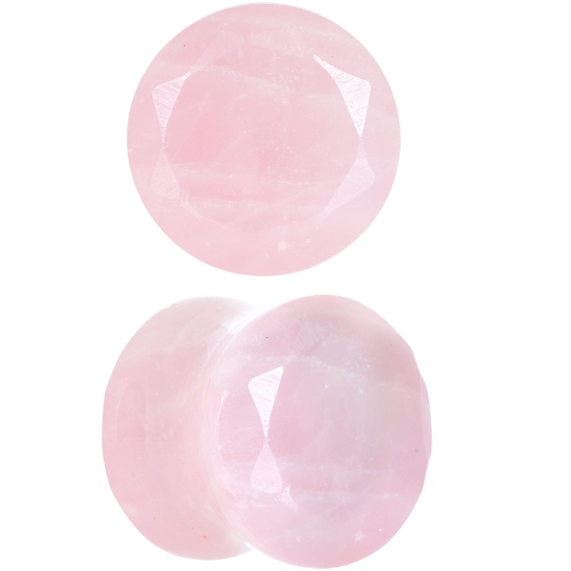 1/2 Rose Quartz Natural Stone Faceted Saddle Plug Set