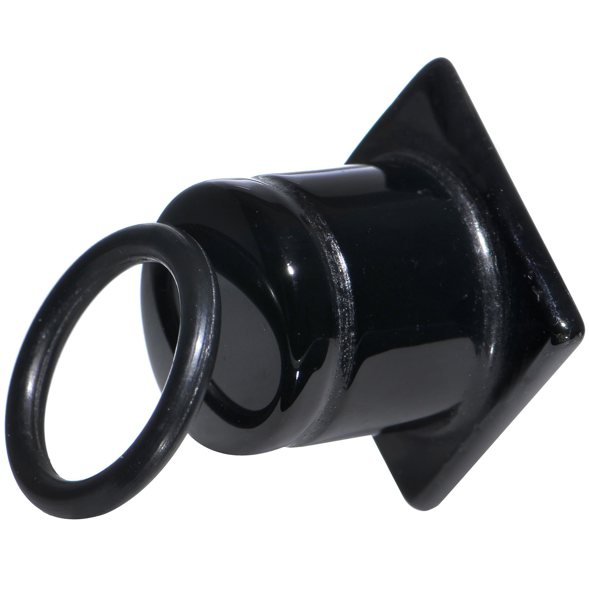 1/2 Black Agate Semi Precious Stone Pyramid Top Plug