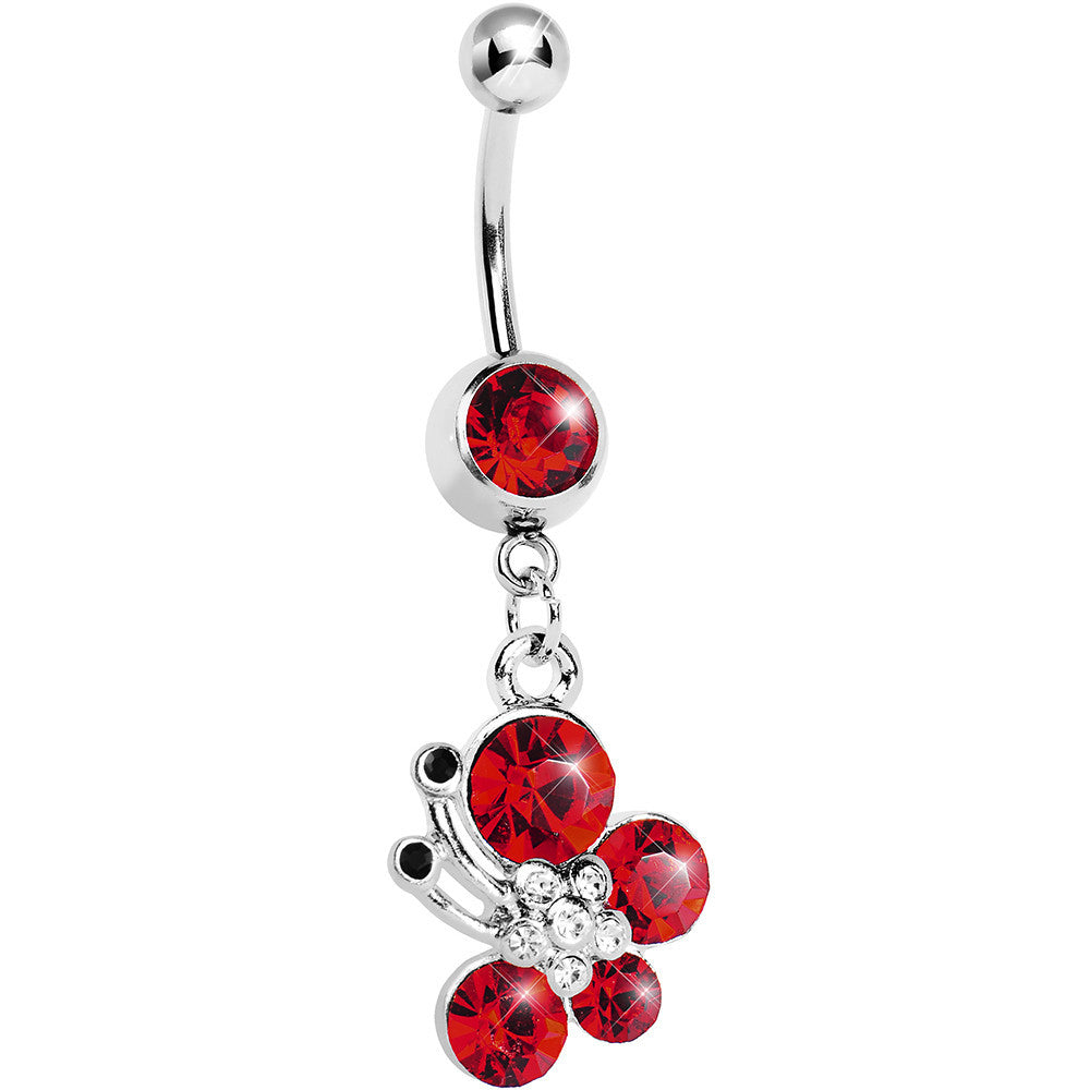 Red Gem Flowering Butterfly Belly Ring
