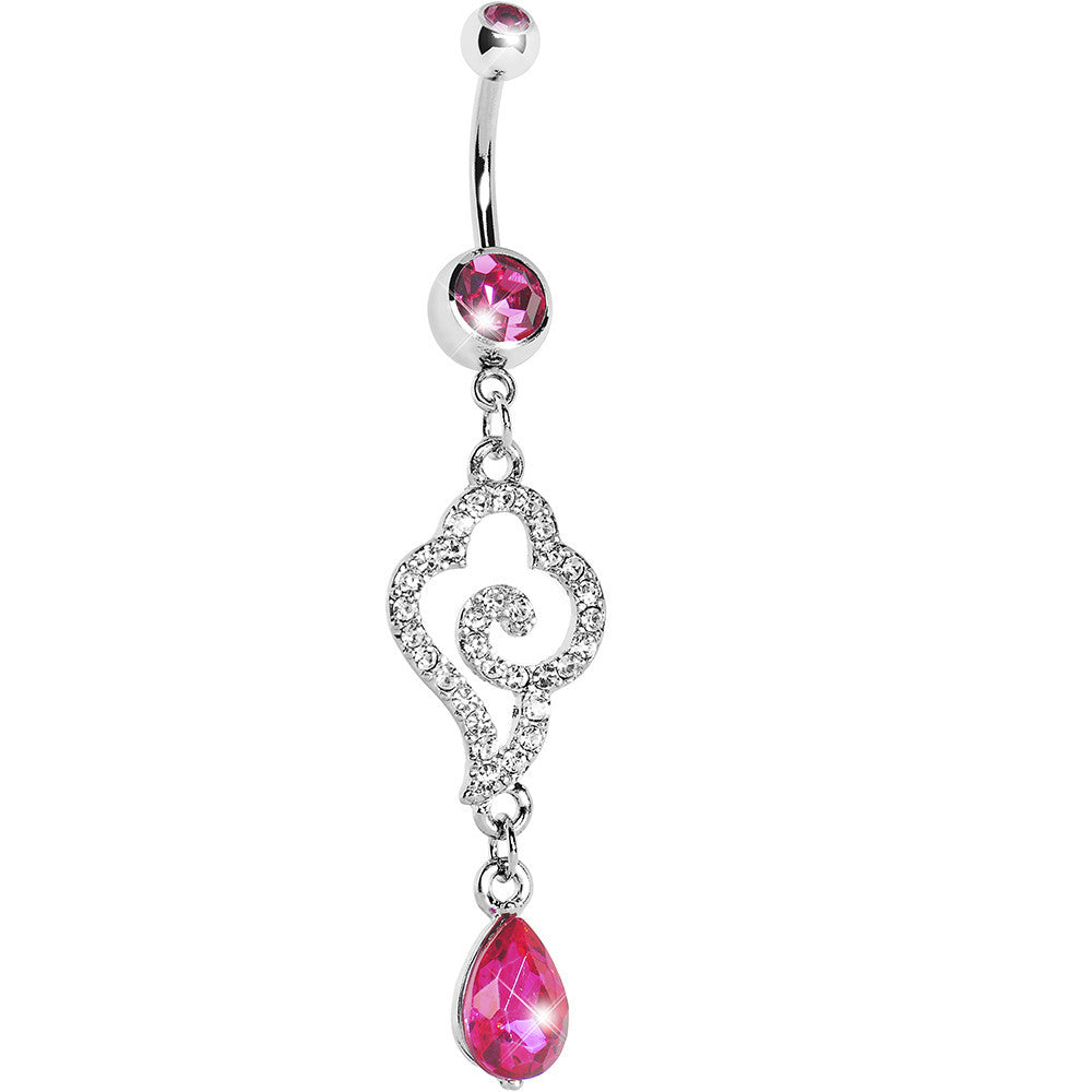 Pink Gem Cloud 9 Teardrop Dangle Belly Ring