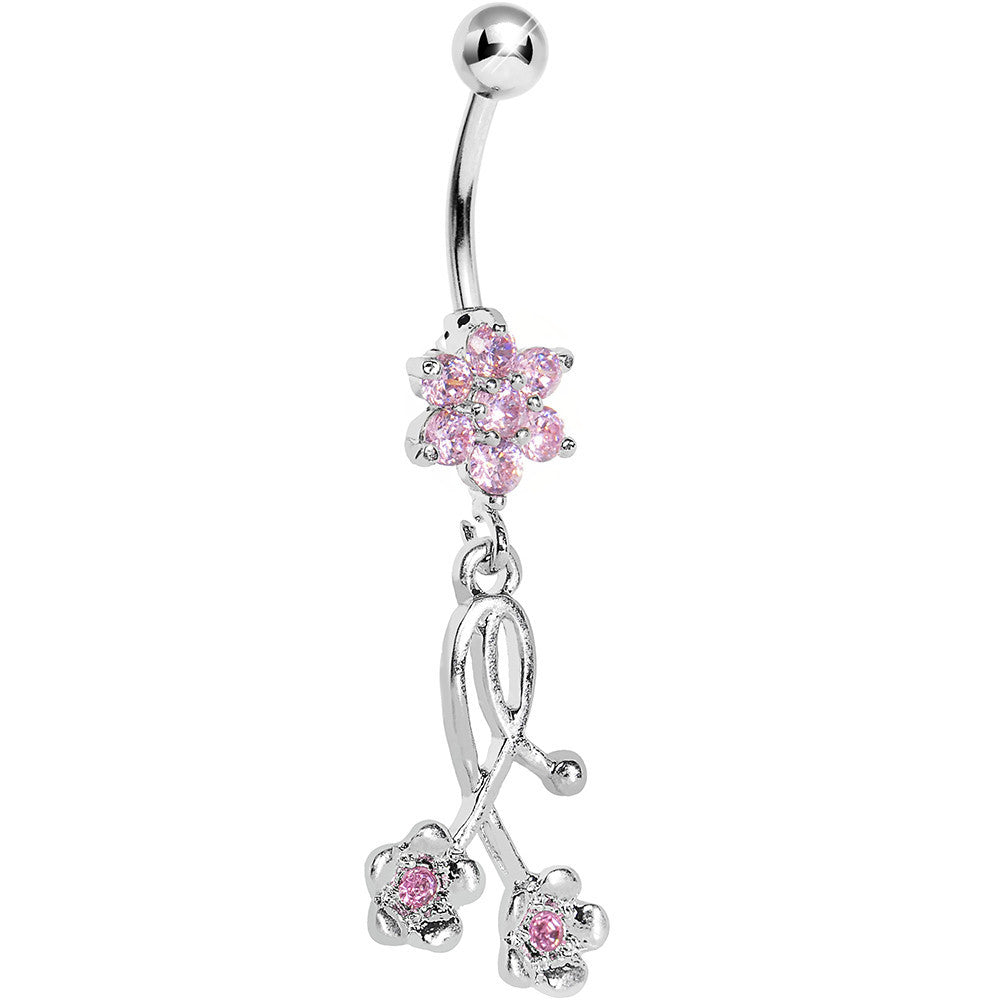 Pink Gem Wildflower Dangle Belly Ring
