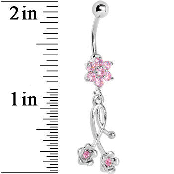 Pink Gem Wildflower Dangle Belly Ring