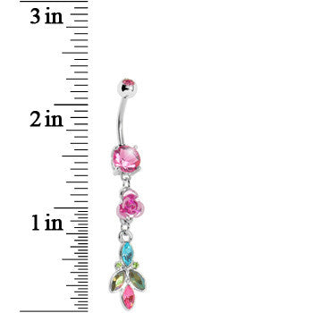 Pink Gem Rose Flower Cosmic Floral Belly Ring