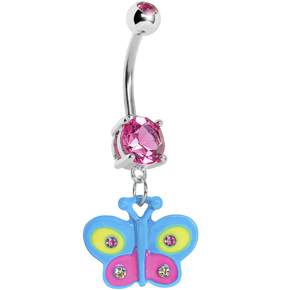 Pink Gem Blue Cutie Butterfly Belly Ring