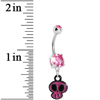 Pink Gem Goofy Skull Dangle Belly Ring
