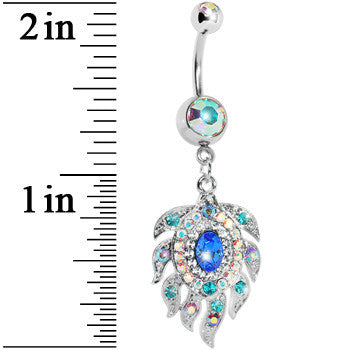 Aurora Double Gem Cubic Zirconia Peacock Feather Belly Ring