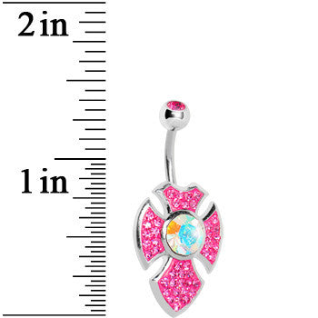 Pink Gem Aurora Center Latin Cross Belly Ring