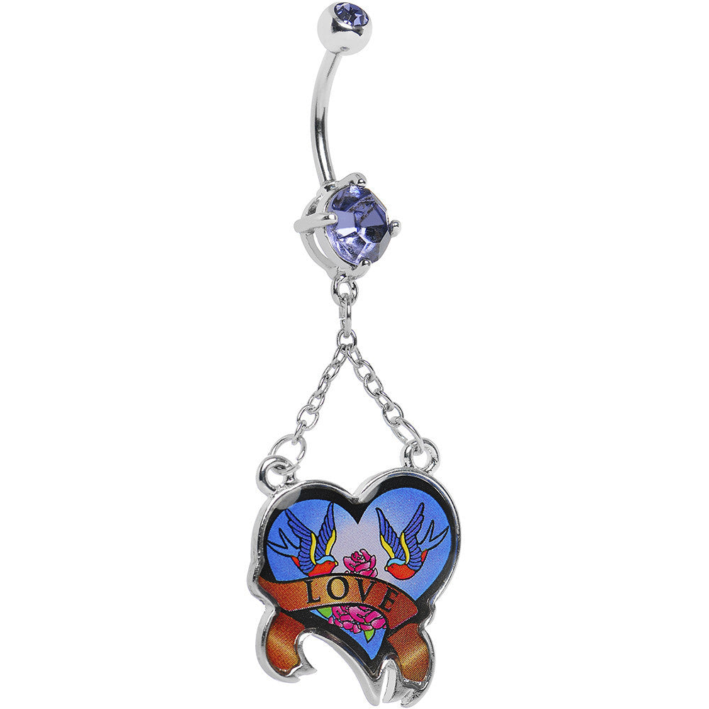 Double Gem Love Birds Heart Belly Ring