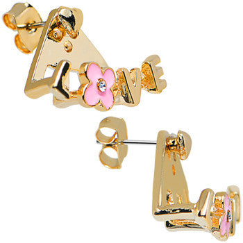 Gold Tone Flower Love Earlobe Cuff Stud Earring
